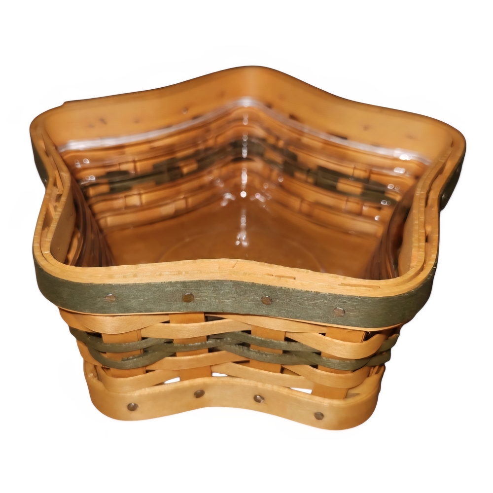 Handwoven Star-Shaped Decorative Basket - Natural Brown & Green